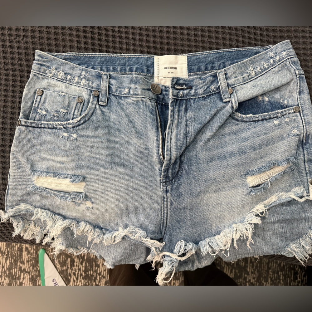 One Teaspoon Blue Distressed Jean Shorts